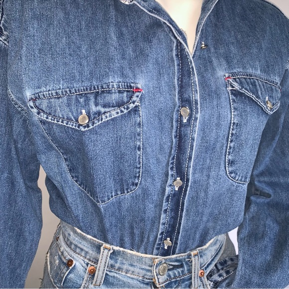 v i n t a g e :: Denim Flannel Jeans Shirt Pearl Buttons Slouchy - Picture 10 of 12
